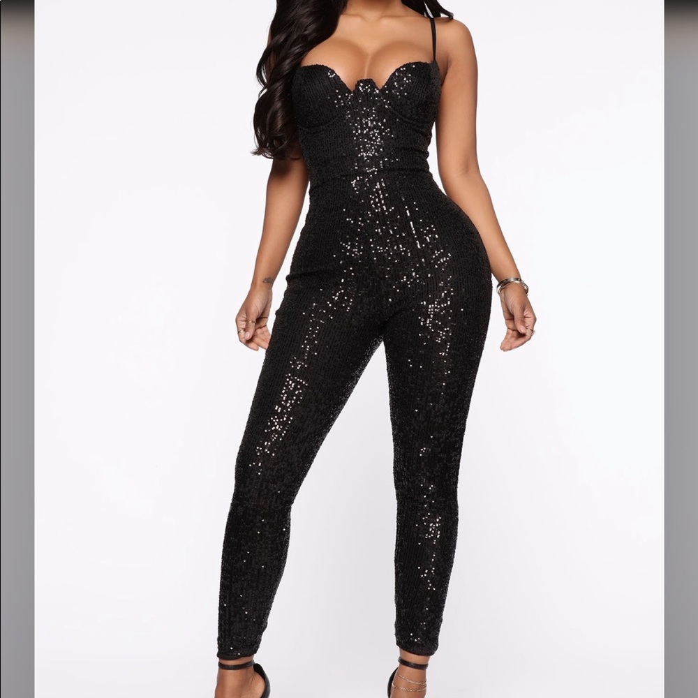 Black sequined jumpsuit